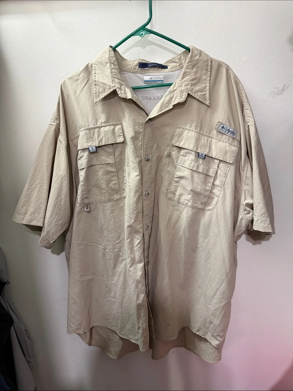 Columbia Lightweight Short Sleeve Outdoor Shirt Jacket — Sand/Tan